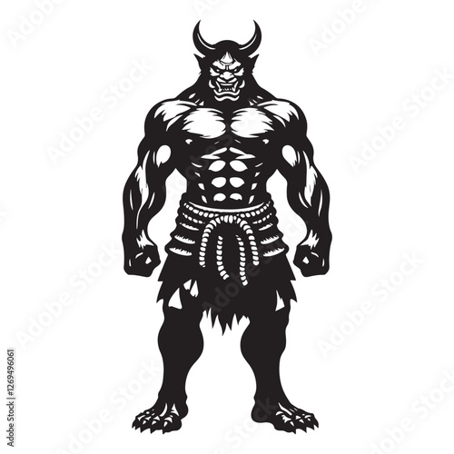 Oni silhouette, an ancient demon feared for generations - Oni illustration - Minimalist Oni vector - Mythical creature silhouette
