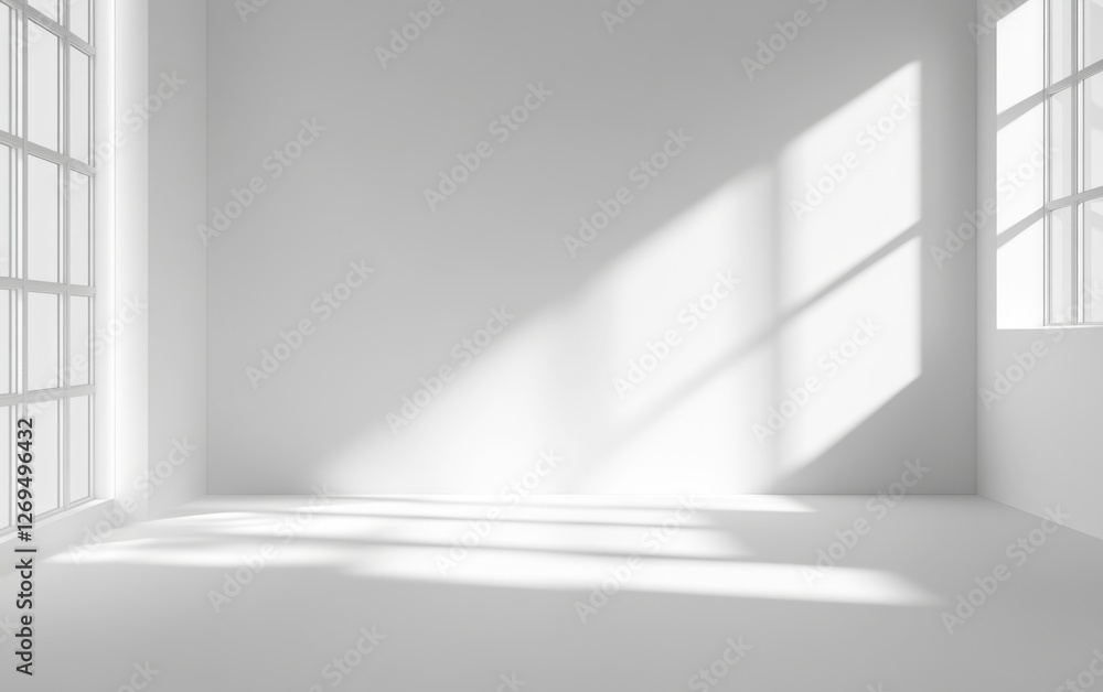 Empty sunlit white room with large windows Empty sunlit white room with large windows