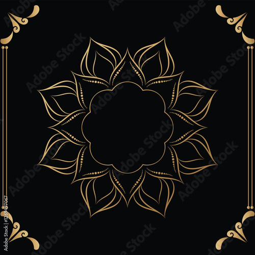 Luxury mandala design black background in gold color