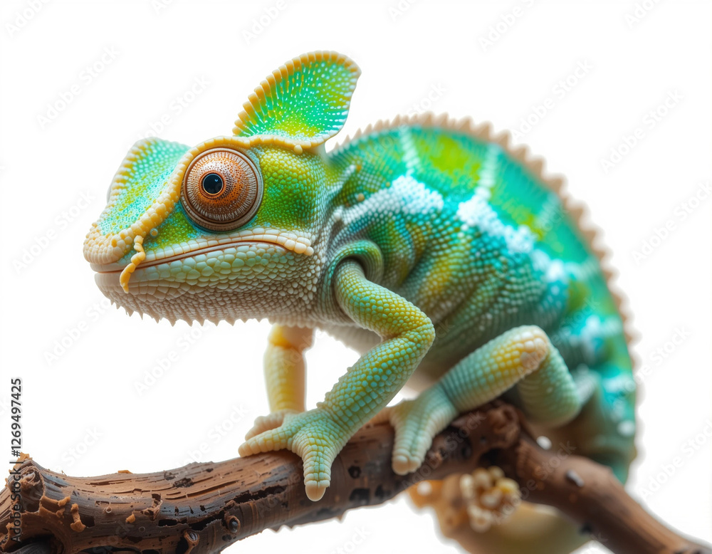 Obraz premium Baby Chameleon Sitting on an Invisible Branch with Bright Colors