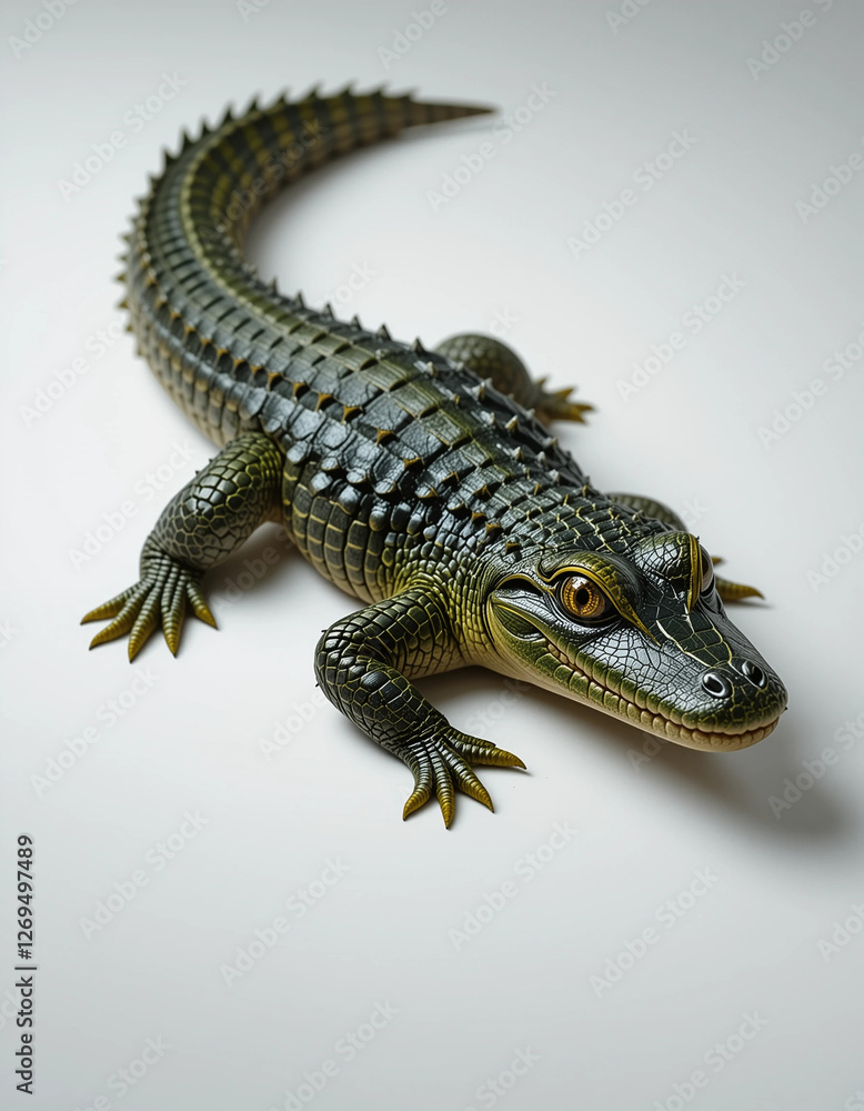 Naklejka premium Baby Crocodile Lying Down with a Tiny Tail Curl