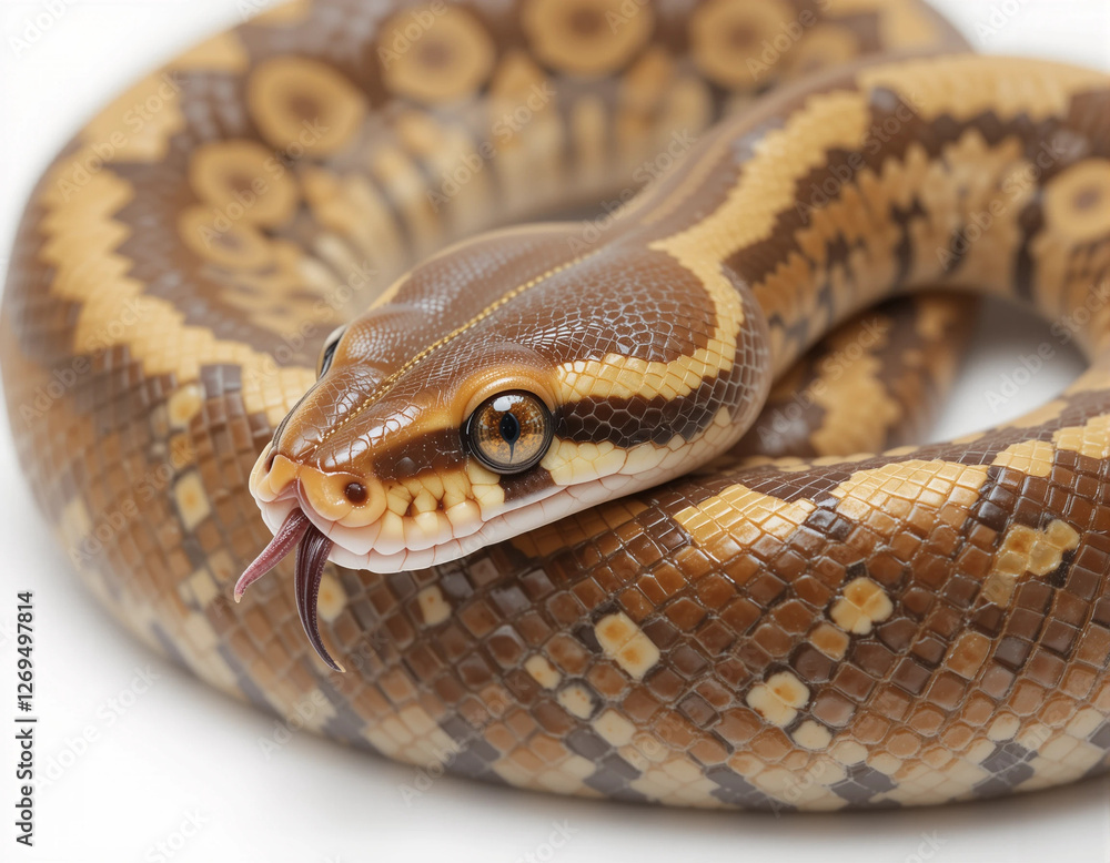 Baby Python Coiled with Tiny Flicking Tongue
Baby Python Coiled with Tiny Flicking Tongue