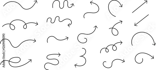Isolated vector arrows hand drawn on white background.