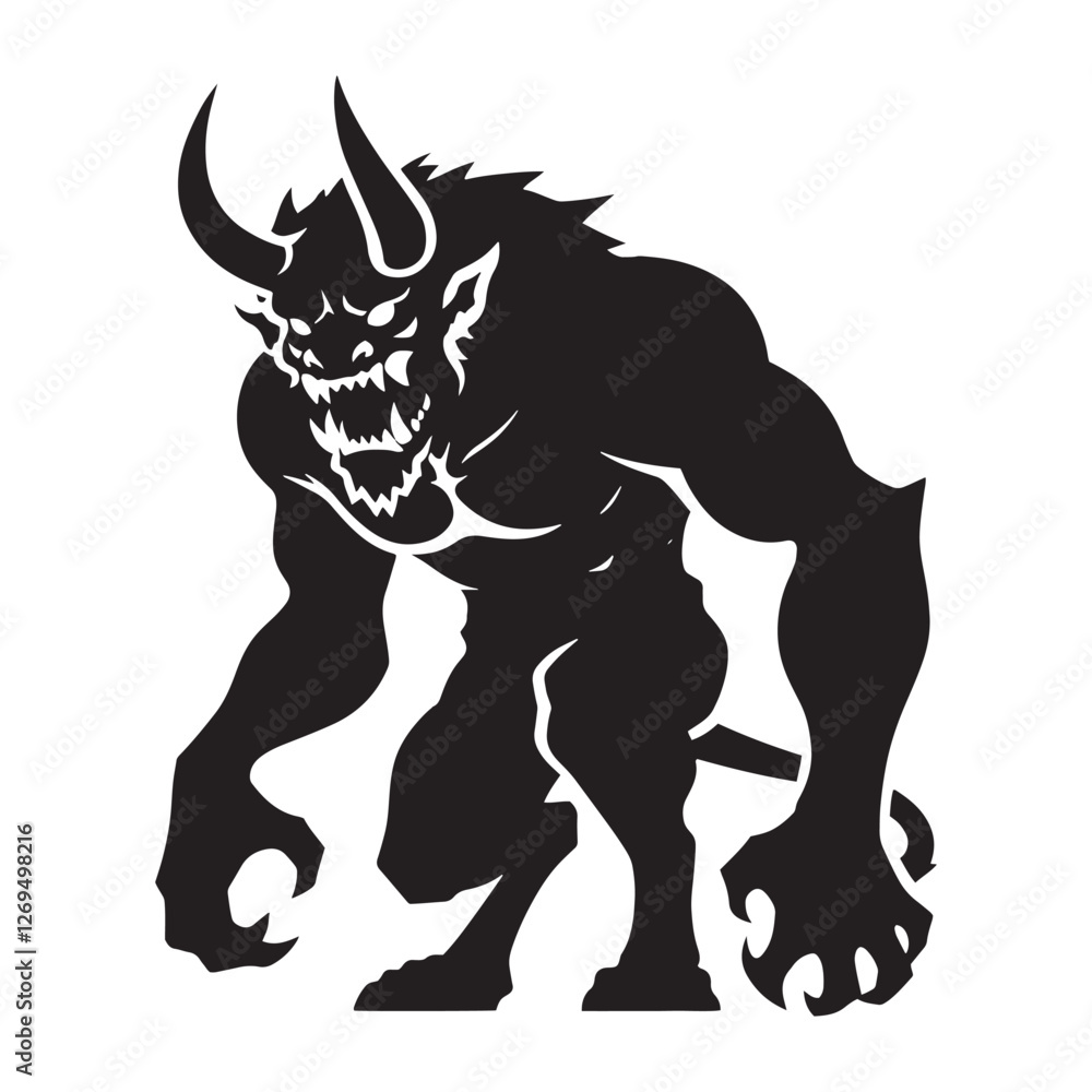 Oni silhouette, the embodiment of destruction and chaos - Oni illustration - Minimalist Oni vector - Mythical creature silhouette
Oni silhouette, the embodiment of destruction and chaos - Oni illustration - Minimalist Oni vector - Mythical creature silhouette