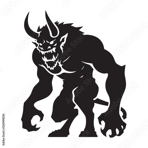 Oni silhouette, the embodiment of destruction and chaos - Oni illustration - Minimalist Oni vector - Mythical creature silhouette
