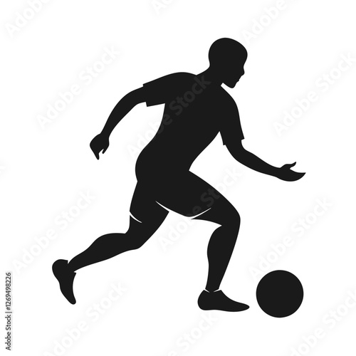black silhouette of a football player dribbling the ball,