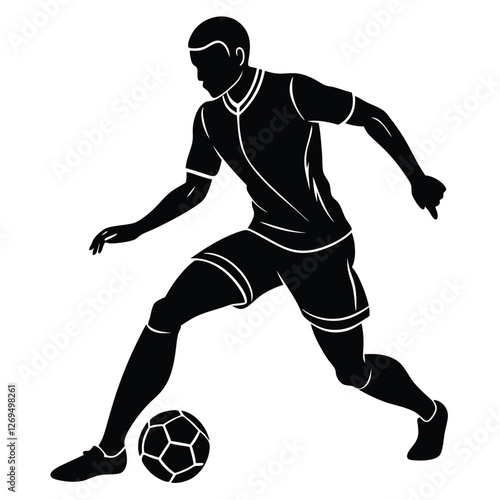 black silhouette of a football player dribbling the ball,