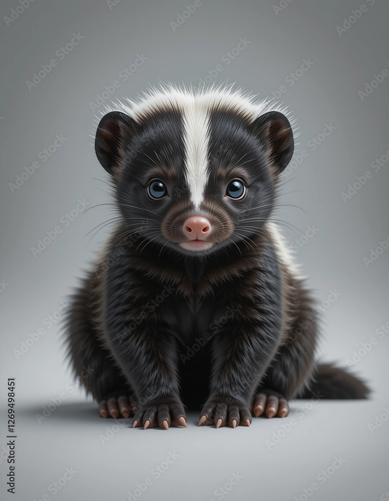 Fototapeta premium Baby Skunk Sitting with Fluffy Fur and a Playful Expression 