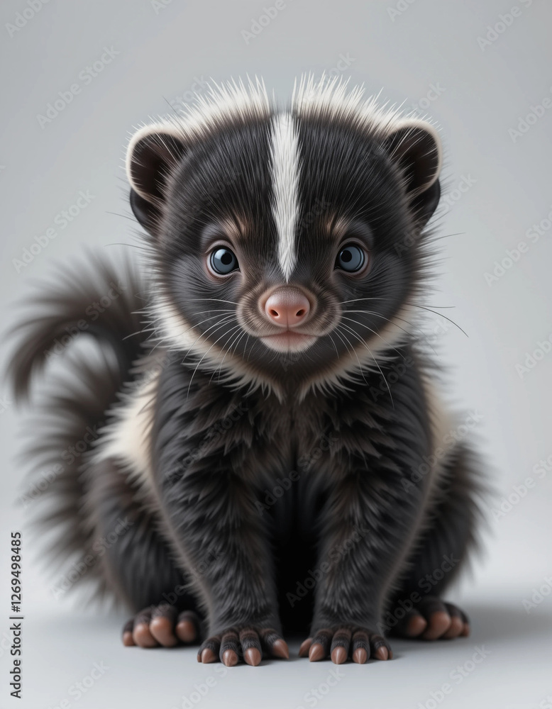 Baby Skunk Sitting with Fluffy Fur and a Playful Expression
Baby Skunk Sitting with Fluffy Fur and a Playful Expression