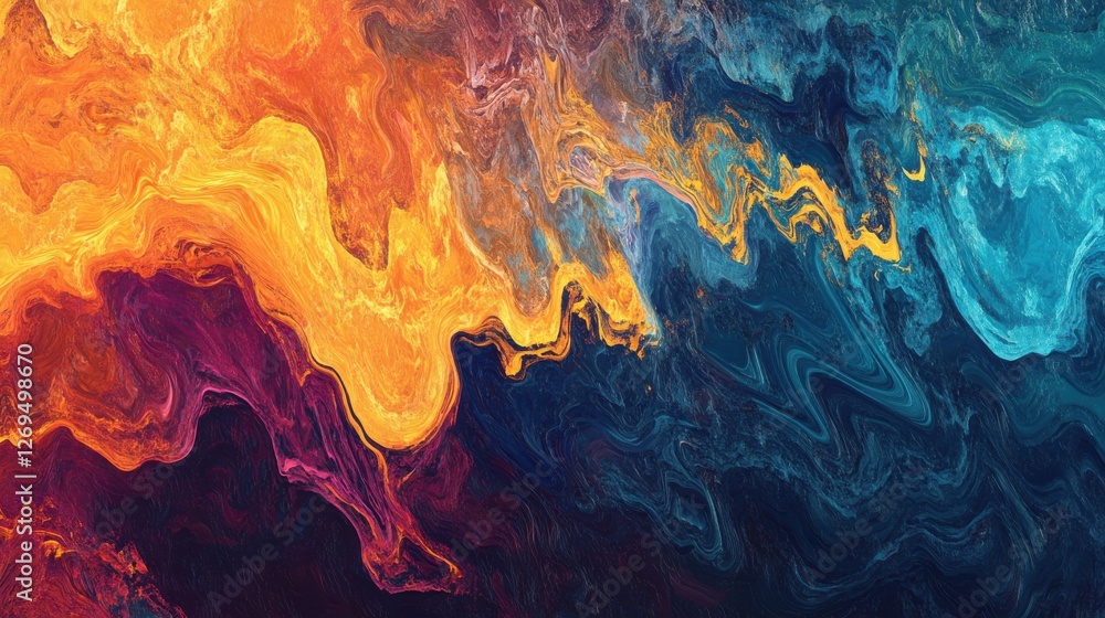 Obraz premium Fire animation in an abstract representation, blending unique colors and surreal effects