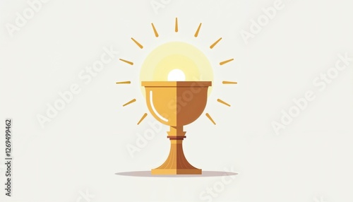Golden Chalice with Radiant Host Symbolizing Christian Eucharist with Copy Space