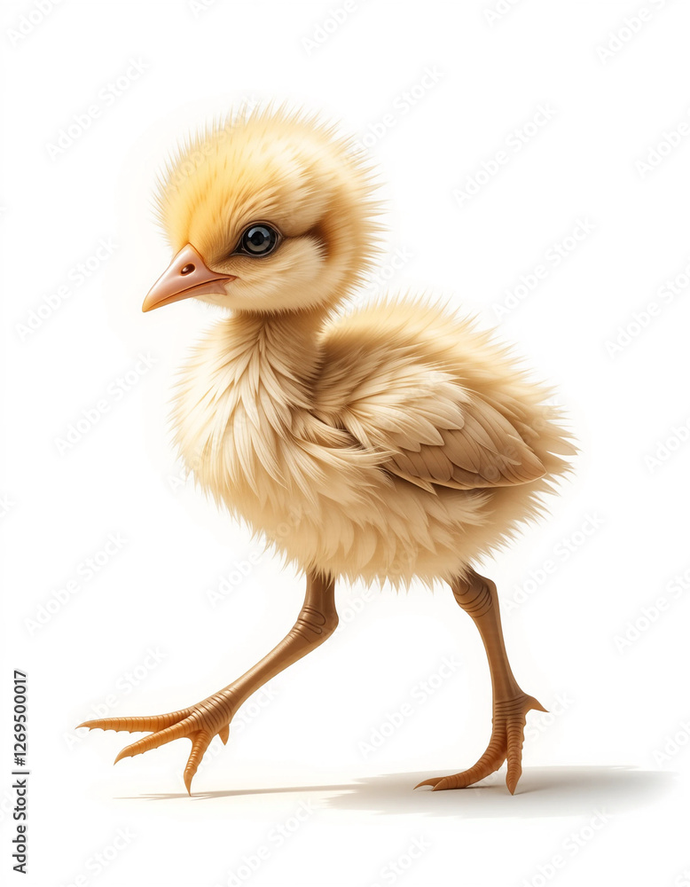Fototapeta premium Baby Crane Chick Walking with Fluffy Feathers and a Small Beak
