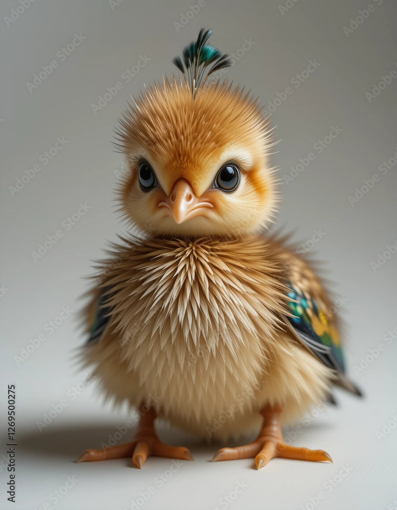 Baby Peacock Chick Sitting with Soft Brown Down and Tiny Tail Feathers
Baby Peacock Chick Sitting with Soft Brown Down and Tiny Tail Feathers