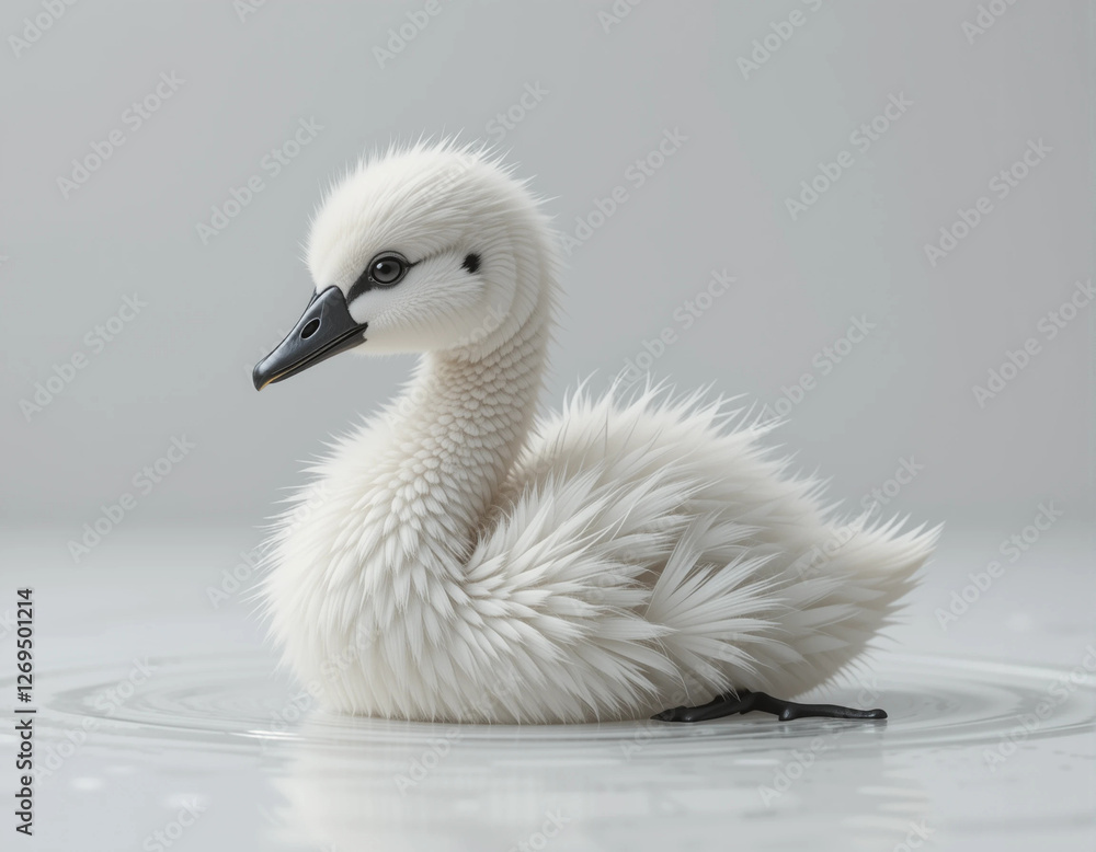 Baby Swan (Cygnet) Floating with Soft, White Fluffy Feathers Baby Swan (Cygnet) Floating with Soft, White Fluffy Feathers