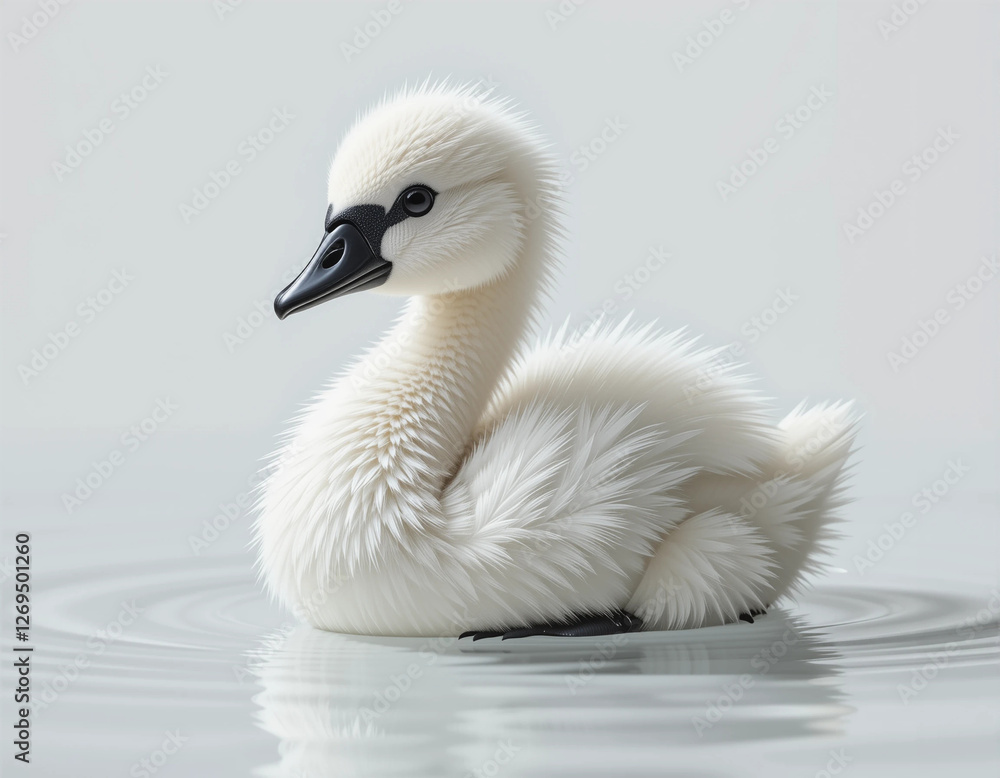Baby Swan (Cygnet) Floating with Soft, White Fluffy Feathers Baby Swan (Cygnet) Floating with Soft, White Fluffy Feathers
