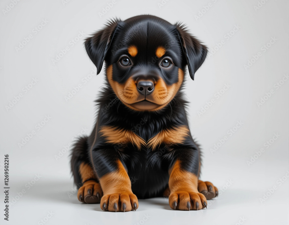 Baby Rottweiler Puppy Sitting with Big, Round Eyes Baby Rottweiler Puppy Sitting with Big, Round Eyes