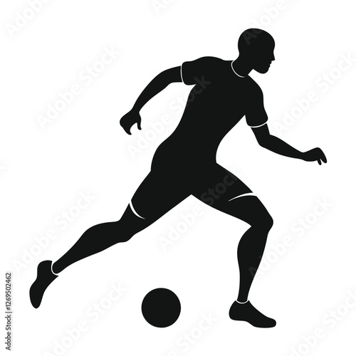 black silhouette of a football player dribbling the ball,