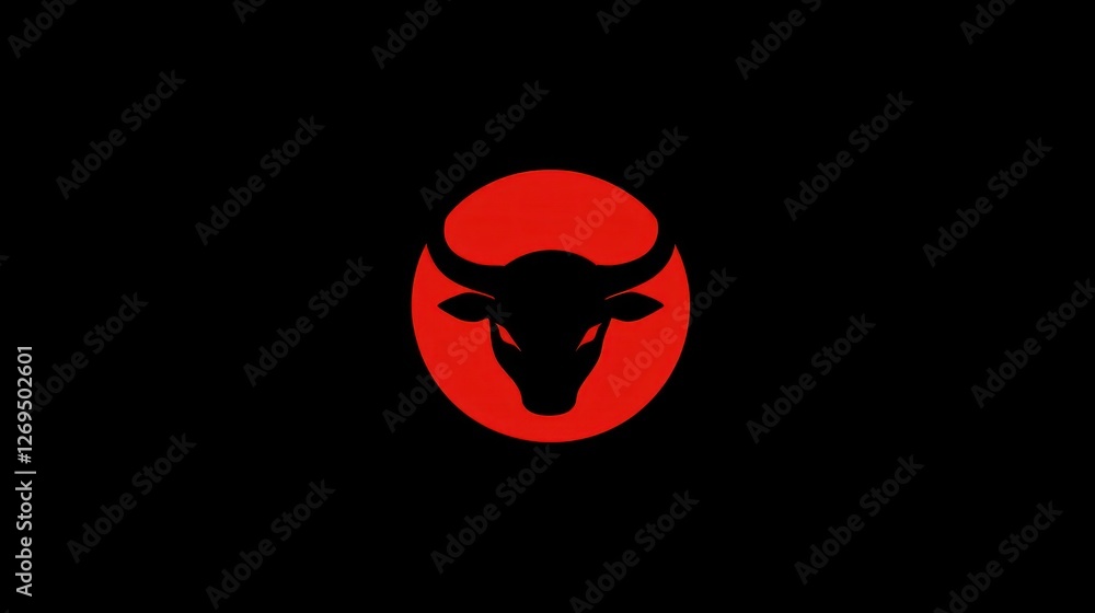Bull Silhouette in Red Circle, Symbol, Graphic Design, Stock Bull Silhouette in Red Circle, Symbol, Graphic Design, Stock