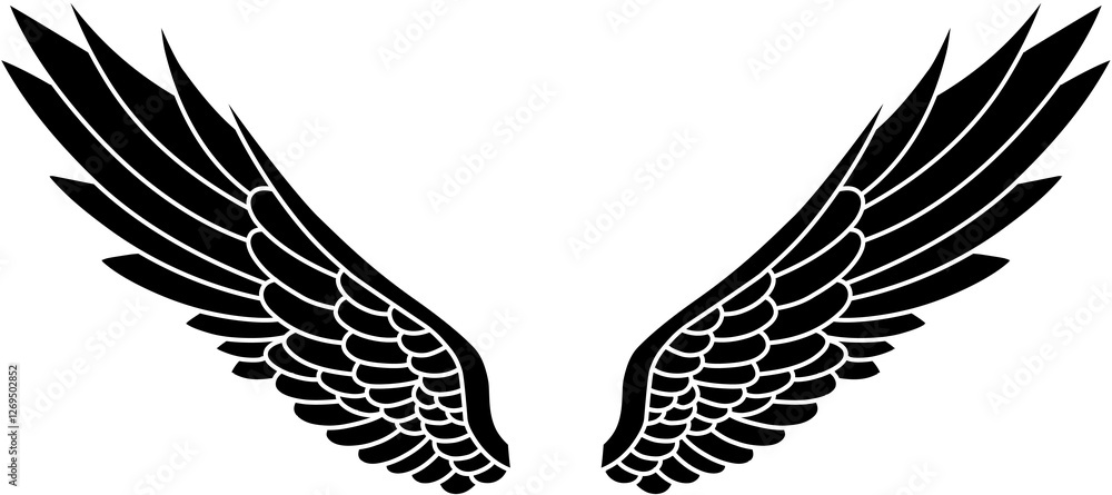 Obraz premium angel wings silhouette. angel wings tattoo design. vector angel wings isolated on white background. hand drawn angel or bird wings silhouettes. Cartoon Vector illustration. black pair of wing.