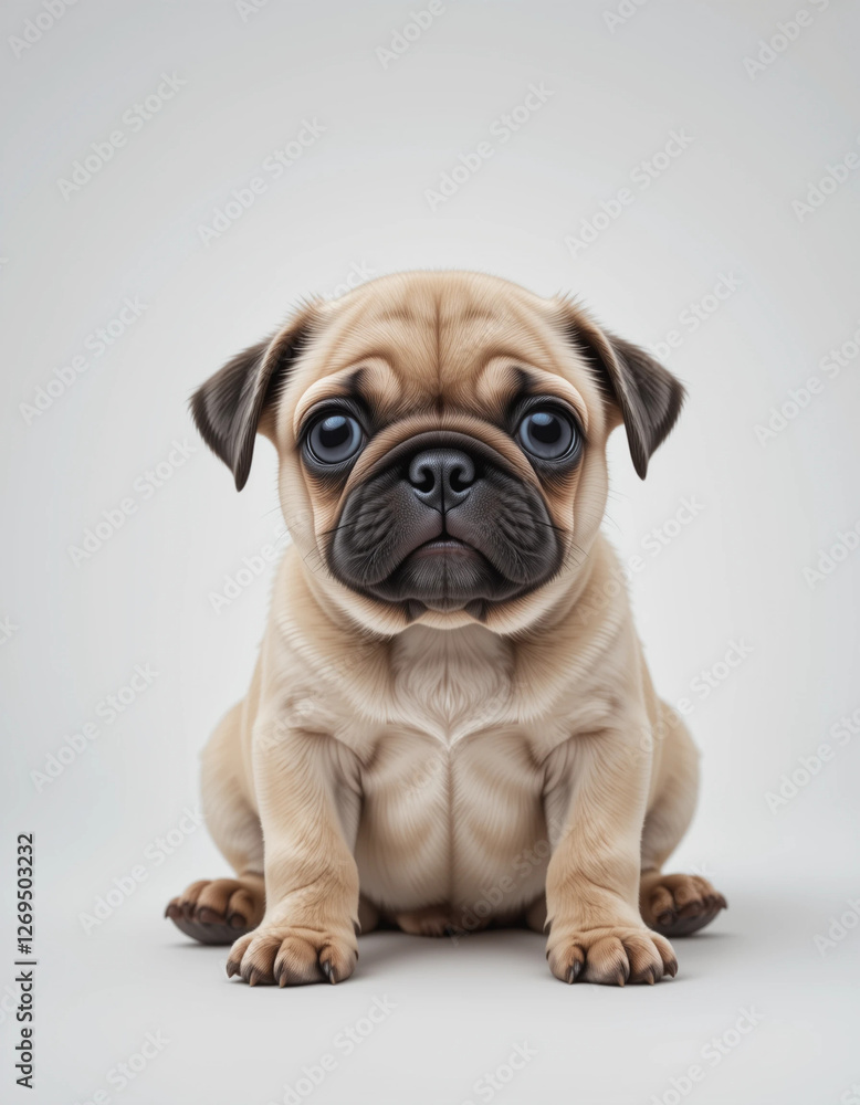 Baby Pug Puppy Sitting with Wrinkled Face Baby Pug Puppy Sitting with Wrinkled Face