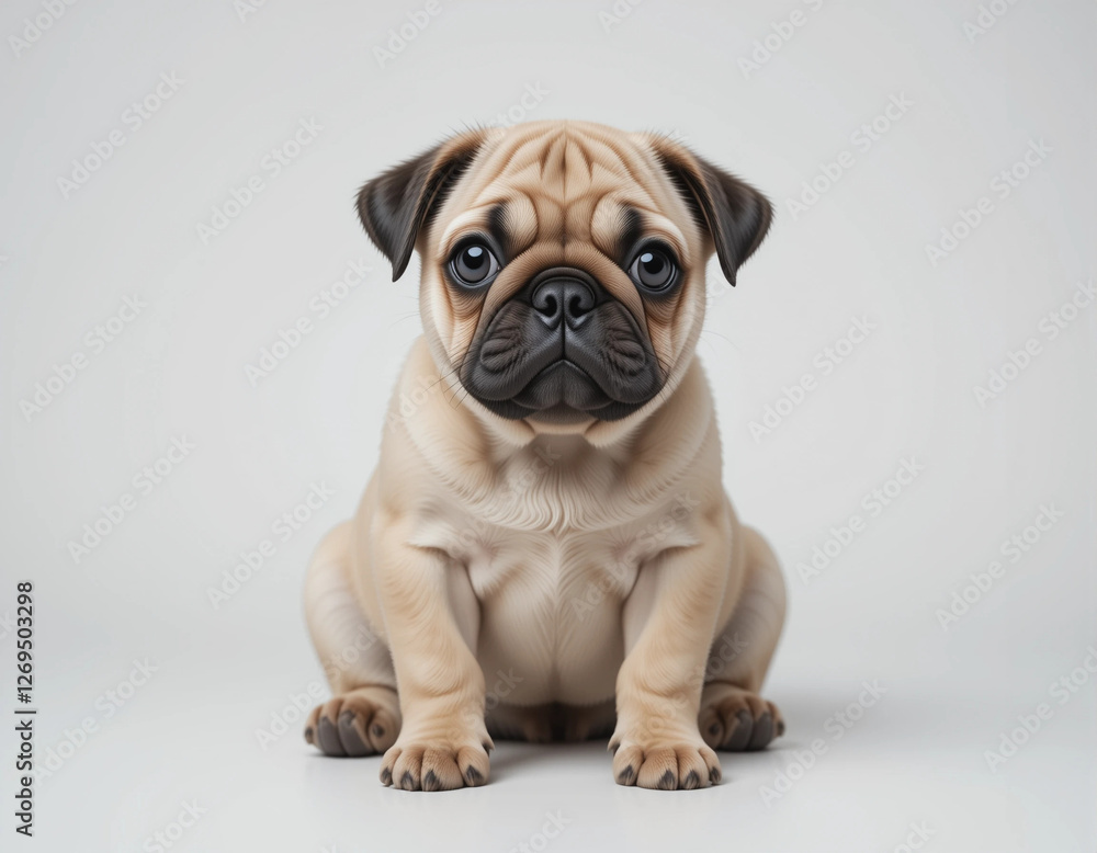 Baby Pug Puppy Sitting with Wrinkled Face Baby Pug Puppy Sitting with Wrinkled Face