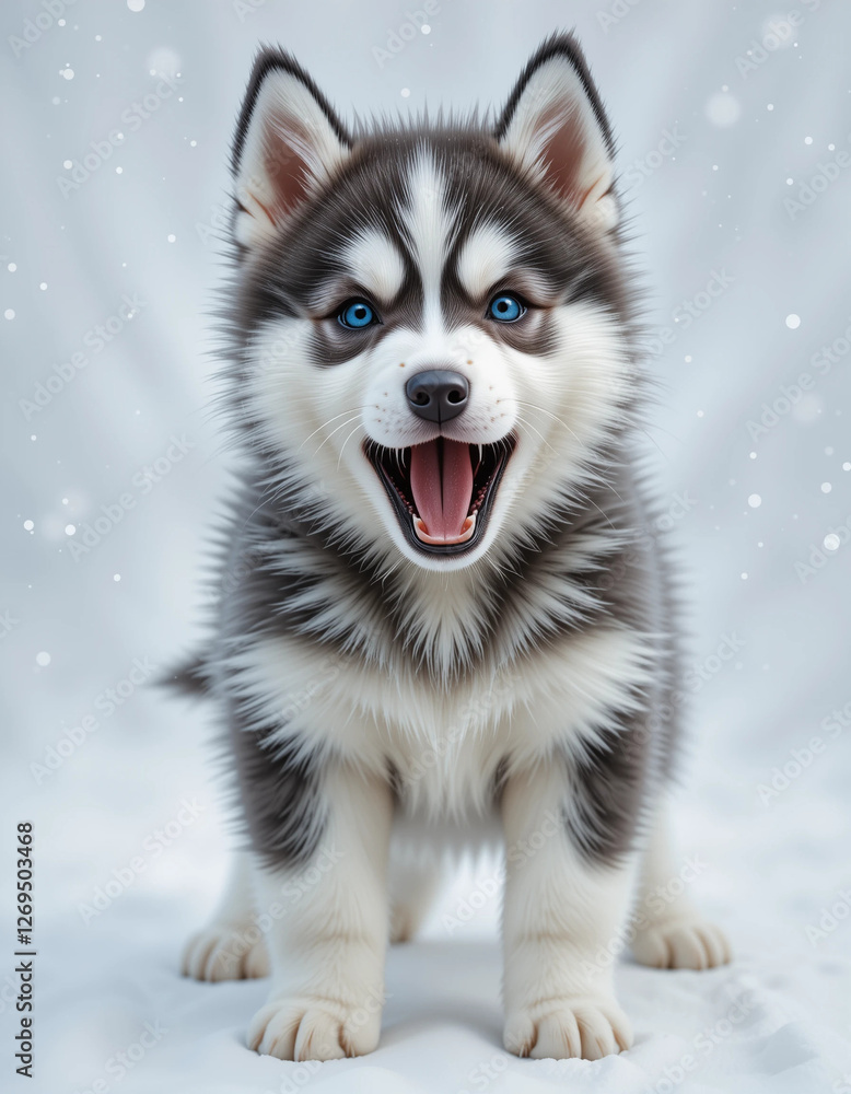 Fototapeta premium Baby Siberian Husky Puppy Howling Playfully