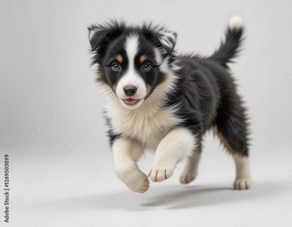Obraz premium Baby Border Collie Puppy Running with Ears Perked Up