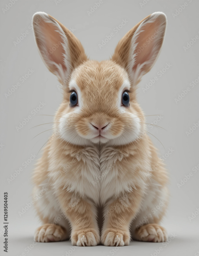 Fototapeta premium Baby Rabbit Sitting with Large Ears and Soft Fur 