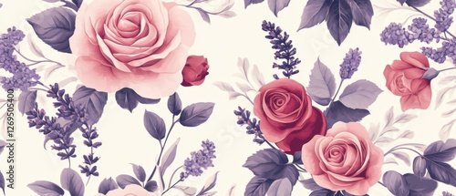Wallpaper Mural Elegant floral pattern with roses and lavender. Torontodigital.ca