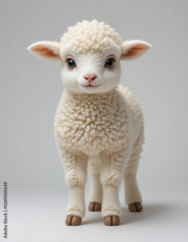 Fototapeta premium Baby Lamb Standing with Soft Wool and Big Gentle Eyes