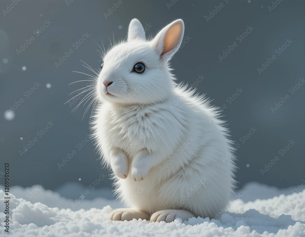 Baby Arctic Hare Standing with Fluffy Fur and Long Ears Baby Arctic Hare Standing with Fluffy Fur and Long Ears