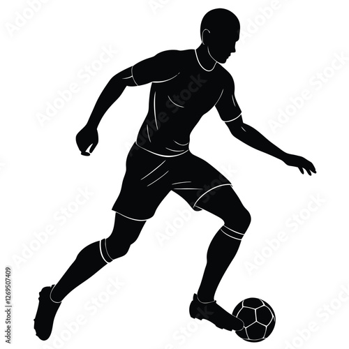 black silhouette of a football player dribbling the ball,