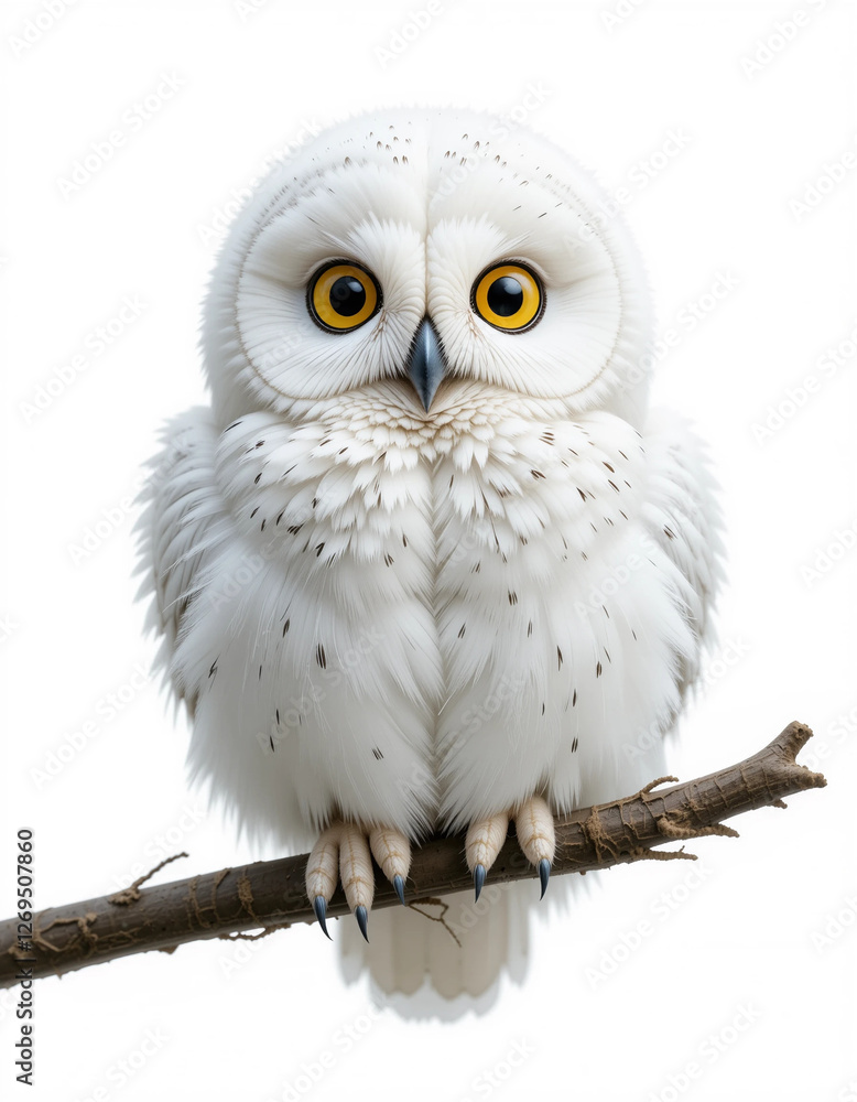Obraz premium Baby Snowy Owl Perched with Fluffy Down Feathers