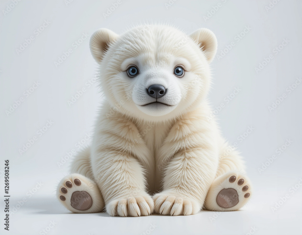 Obraz premium Baby Polar Bear Sitting with Fluffy White Fur and Playful Eyes