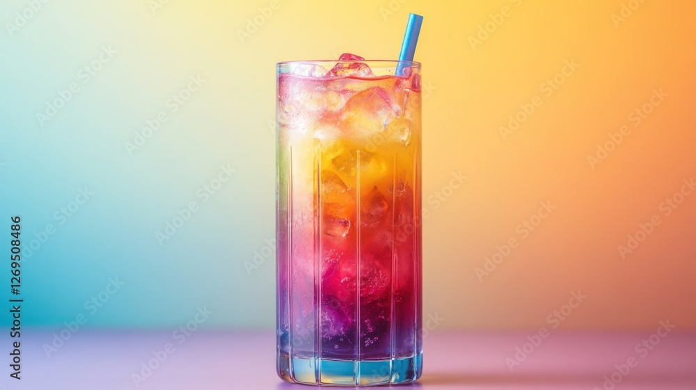 Vibrant rainbow-colored fruit smoothie in a clean modern glass Vibrant rainbow-colored fruit smoothie in a clean modern glass