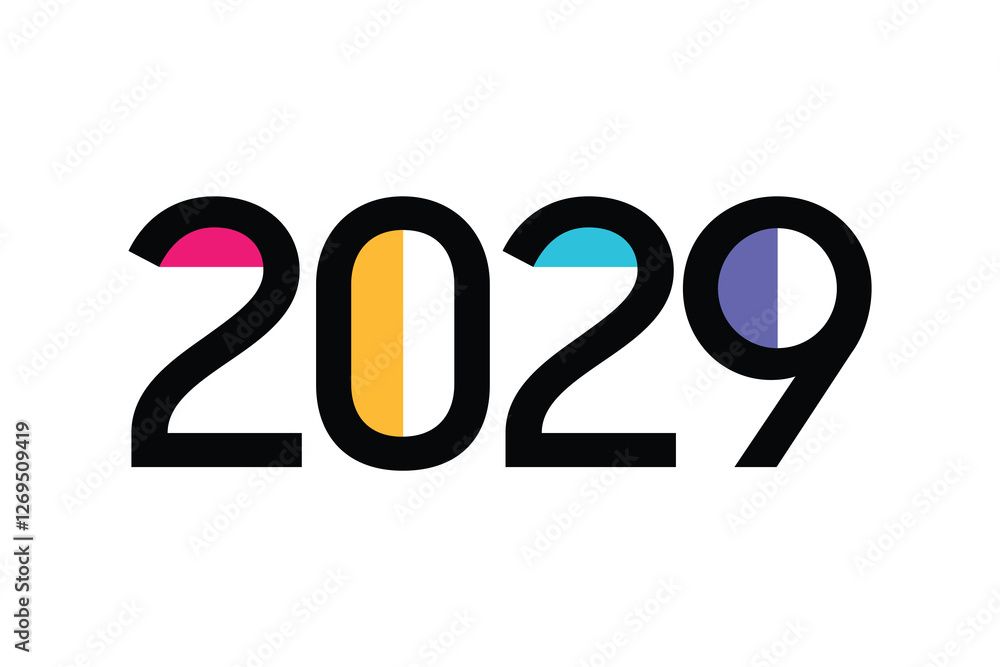 Greeting card New Year 2029 design with trendy, multicolored graphics. Greeting card New Year 2029 design with trendy, multicolored graphics.