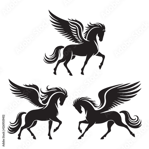 Gallant Pegasus silhouette, a legendary winged guardian - Pegasus illustration - Minimalist Pegasus vector - Mythical creature silhouette
