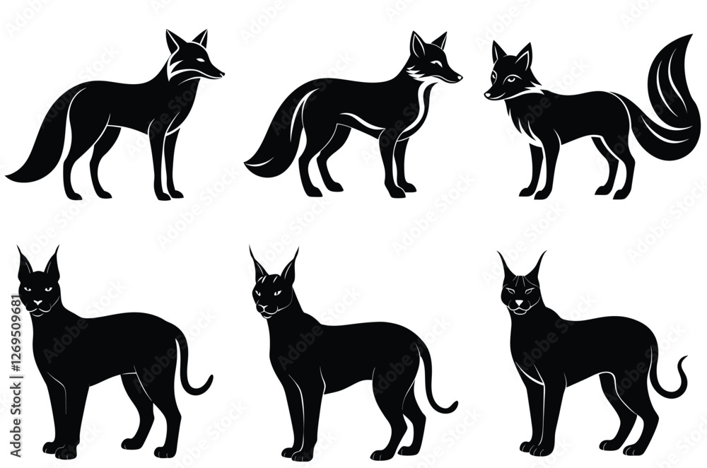 set of animal illustrations. Black designs on a white background. Modern abstract vector set of animal illustrations. Black designs on a white background. Modern abstract vector