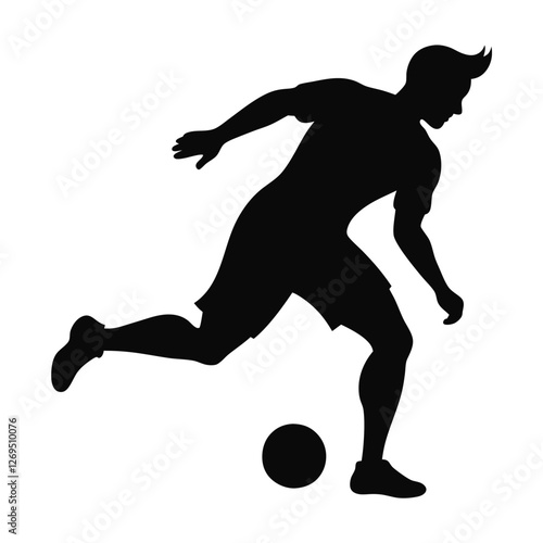 black silhouette of a football player dribbling the ball,
