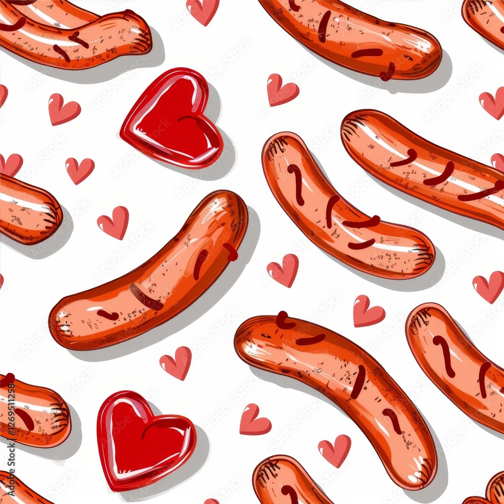 Grilled Sausages Adorned with Hearts a Delightful Culinary Illustration for Romance and Celebration Grilled Sausages Adorned with Hearts a Delightful Culinary Illustration for Romance and Celebration
