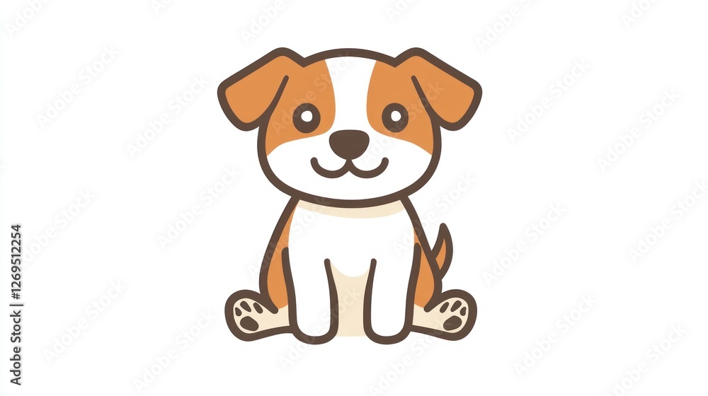 Cute cartoon puppy sitting, cheerful expression, simple design, for children's books, web use Cute cartoon puppy sitting, cheerful expression, simple design, for children's books, web use