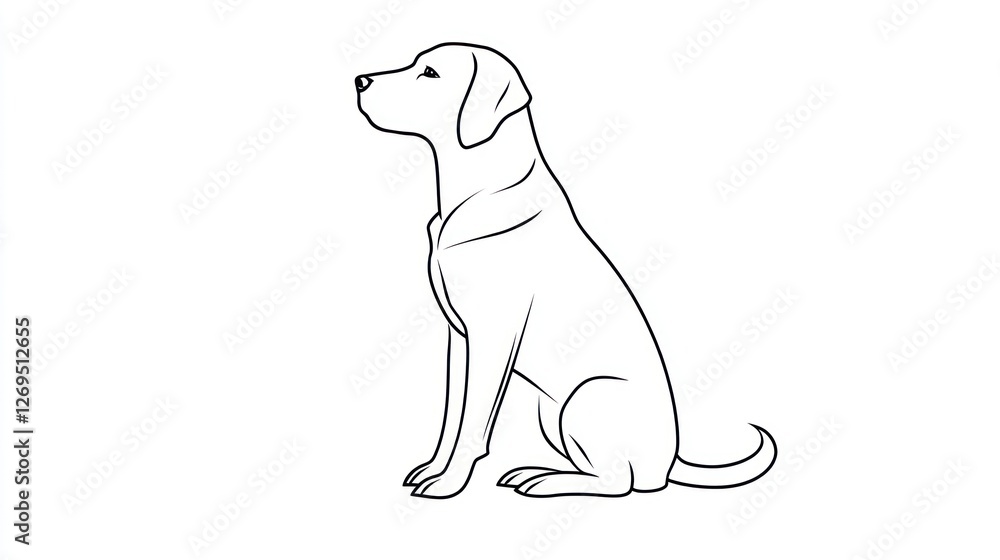 Fototapeta premium Simple line drawing of a seated labrador retriever