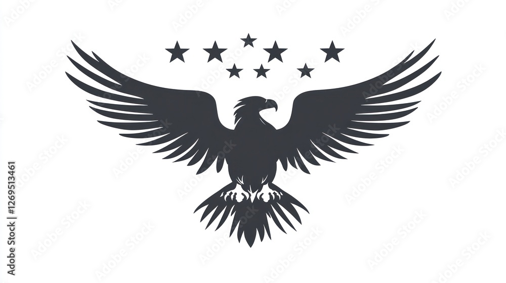 Obraz premium Eagle emblem, patriotic, wings spread, stars, design element, for use in media, presentations, or other graphic design projects