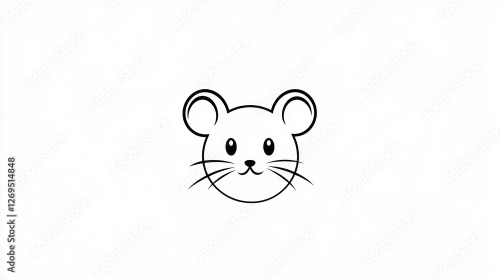 Cute cartoon mouse face, simple line art, graphic design element, digital illustration, use for children's book, website background Cute cartoon mouse face, simple line art, graphic design element, digital illustration, use for children's book, website background