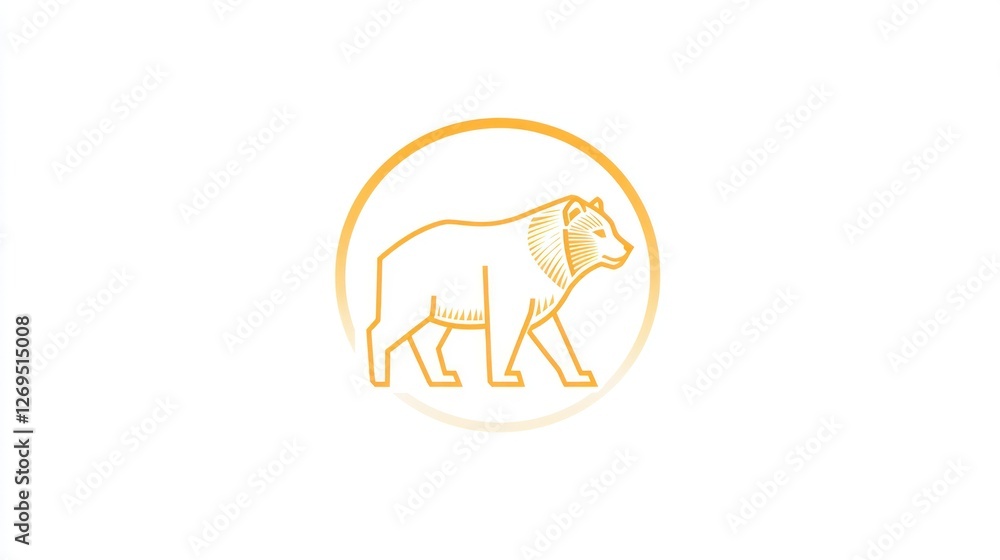 Outlined bear in a golden circle, wildlife art, background is white. Possible use for branding or design Outlined bear in a golden circle, wildlife art, background is white. Possible use for branding or design