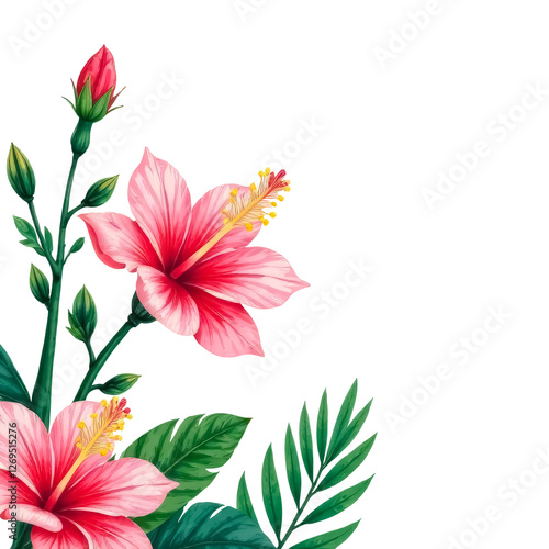 Pink hibiscus flowers. Isolation on transparent background.