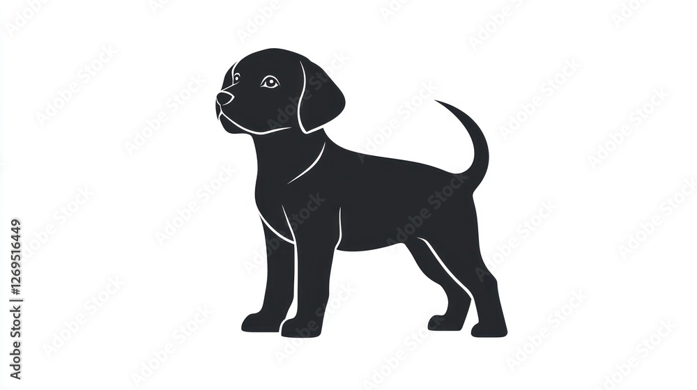 Fototapeta premium Cute puppy silhouette, profile view, isolated on white background, for pet lovers or design