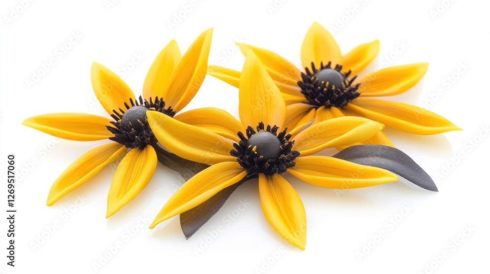 Fototapeta premium Yellow flowers, studio shot, white background, floral arrangement, crafting