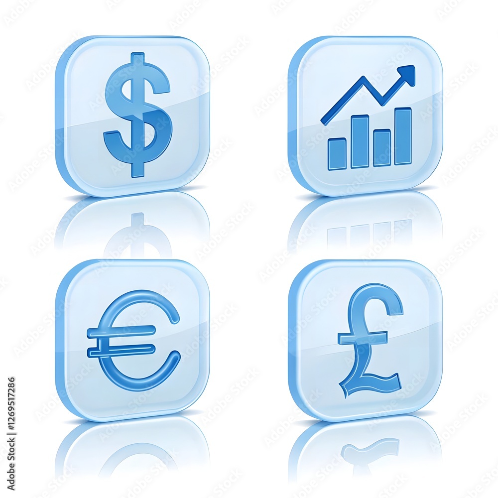 Blue Glass Business And Finance Icons Vector Set. Blue Glass Business And Finance Icons Vector Set.