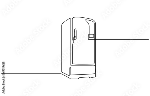 One line drawing of refrigerator in retro style. Continuous line drawing of Home appliance, fridge, One continuous line illustration of a refrigerator, isolated on white background.